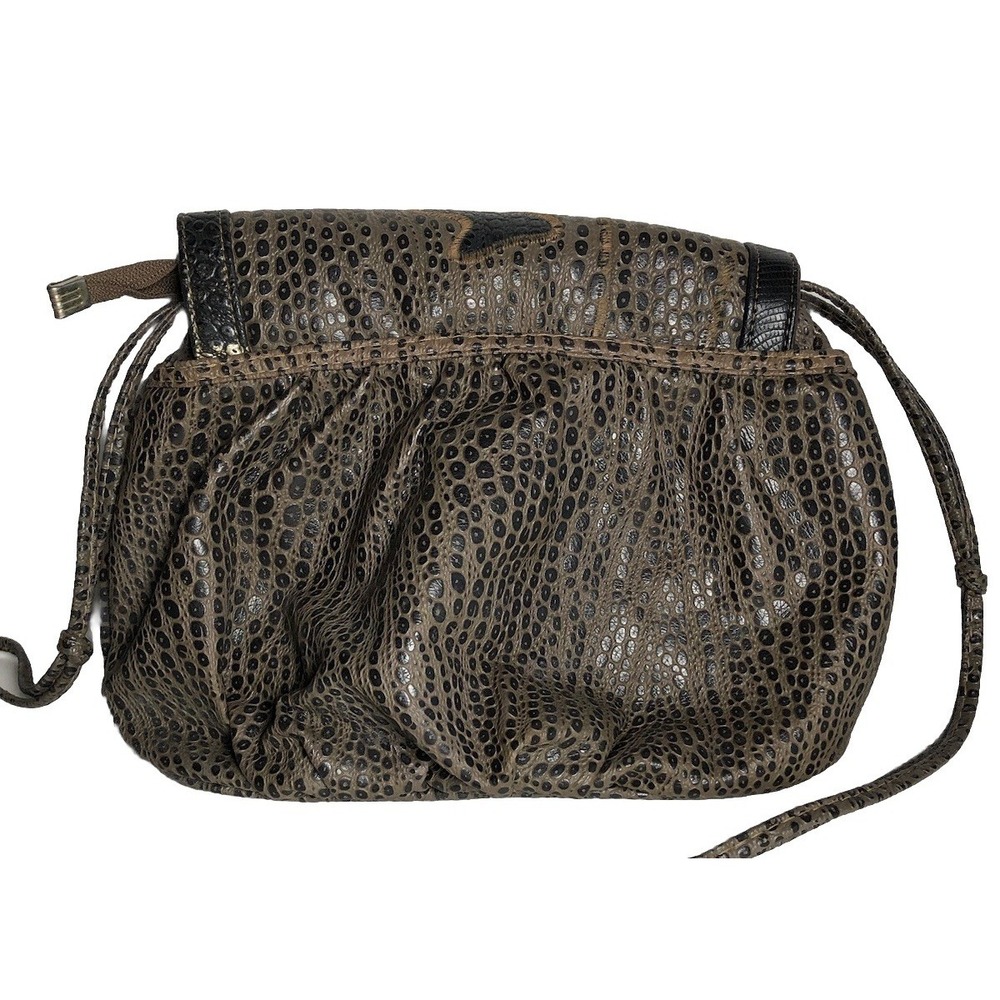 Vtg 80s Alentino Nas Crossbody Bag Boho Faux Reptile Tassel Statement FRGR SMELL - Picture 4 of 16
